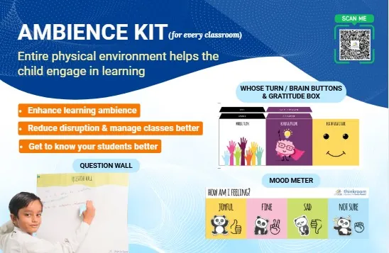 Ambience Kit for every classroom: Question Wall, Whose Turn and Brain Buttons with Gratitude Box, and the Mood Meter